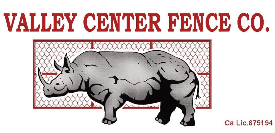 Valley Center Fence Co. logo — rhinoceros in front of a chain link fence panel